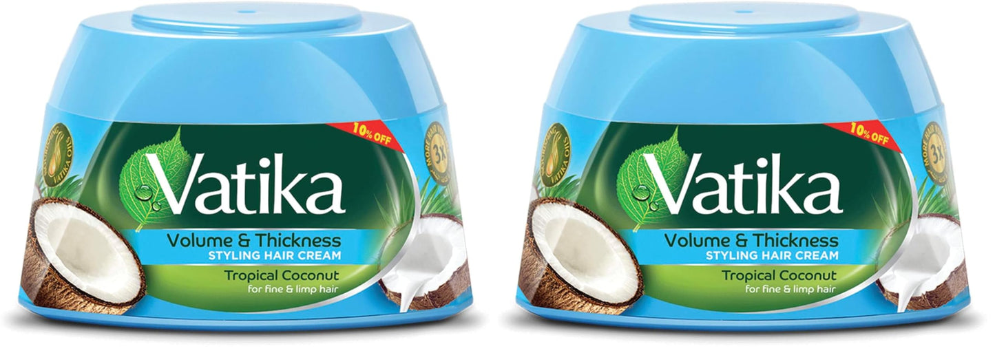 Vatika Naturals Tropical Coconut Styling Hair Cream (190mL) + 10% OFF| Promotes Volume and Thickness | Nourishing Vatika Oils | For Fine and Limp Hair (Pack of 2)
