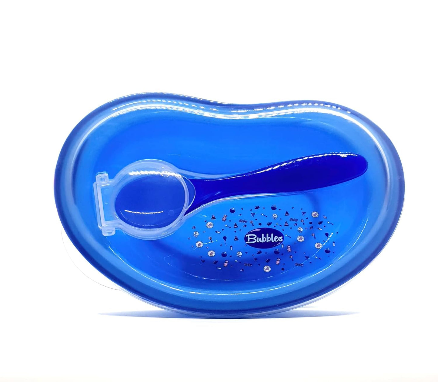 Bubbles Plate with Cover and Spoon - blue - 1 Plate