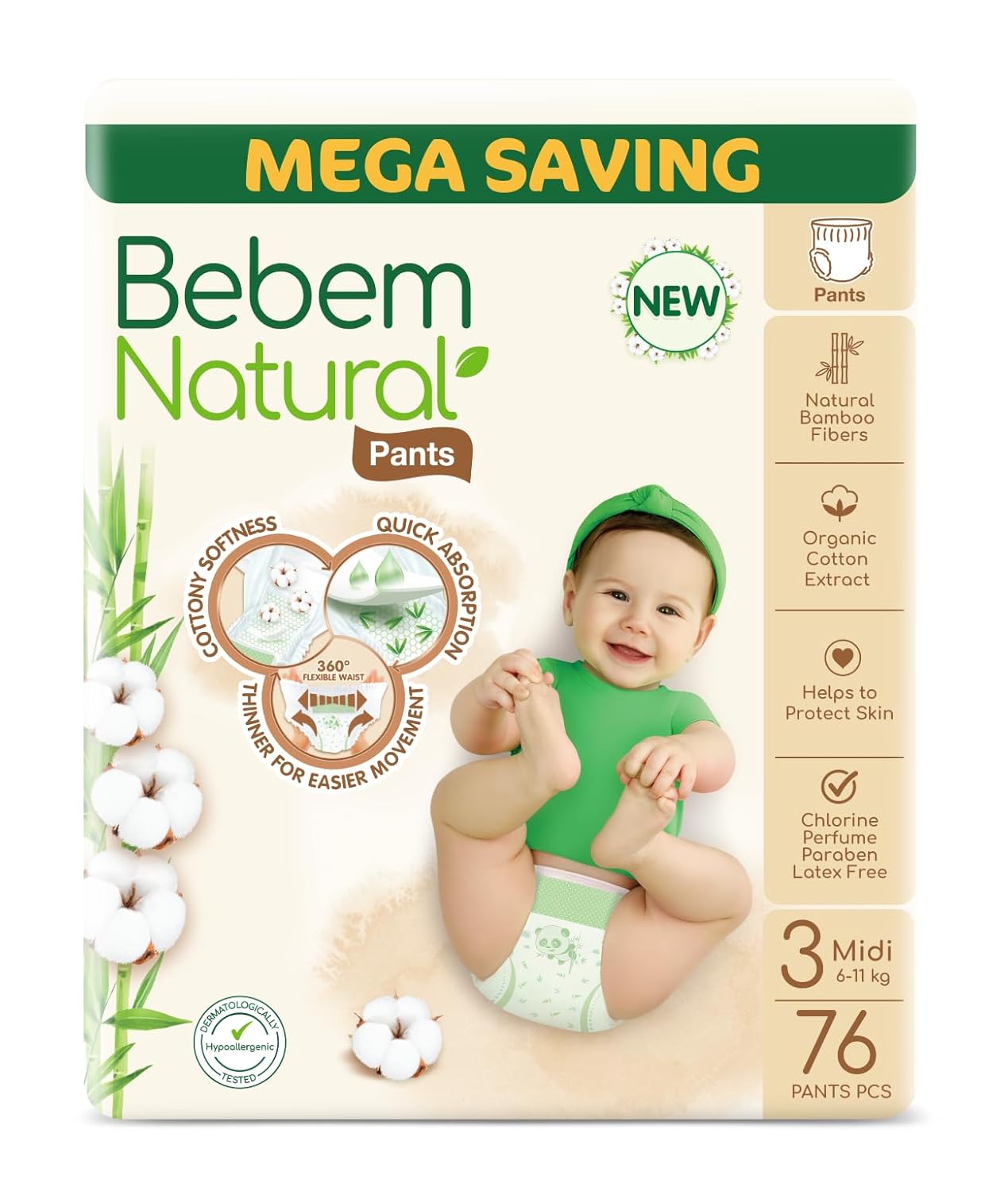Bebem Natural - Pants Diapers - Mega Pack - Midi Size 3-76 Pieces