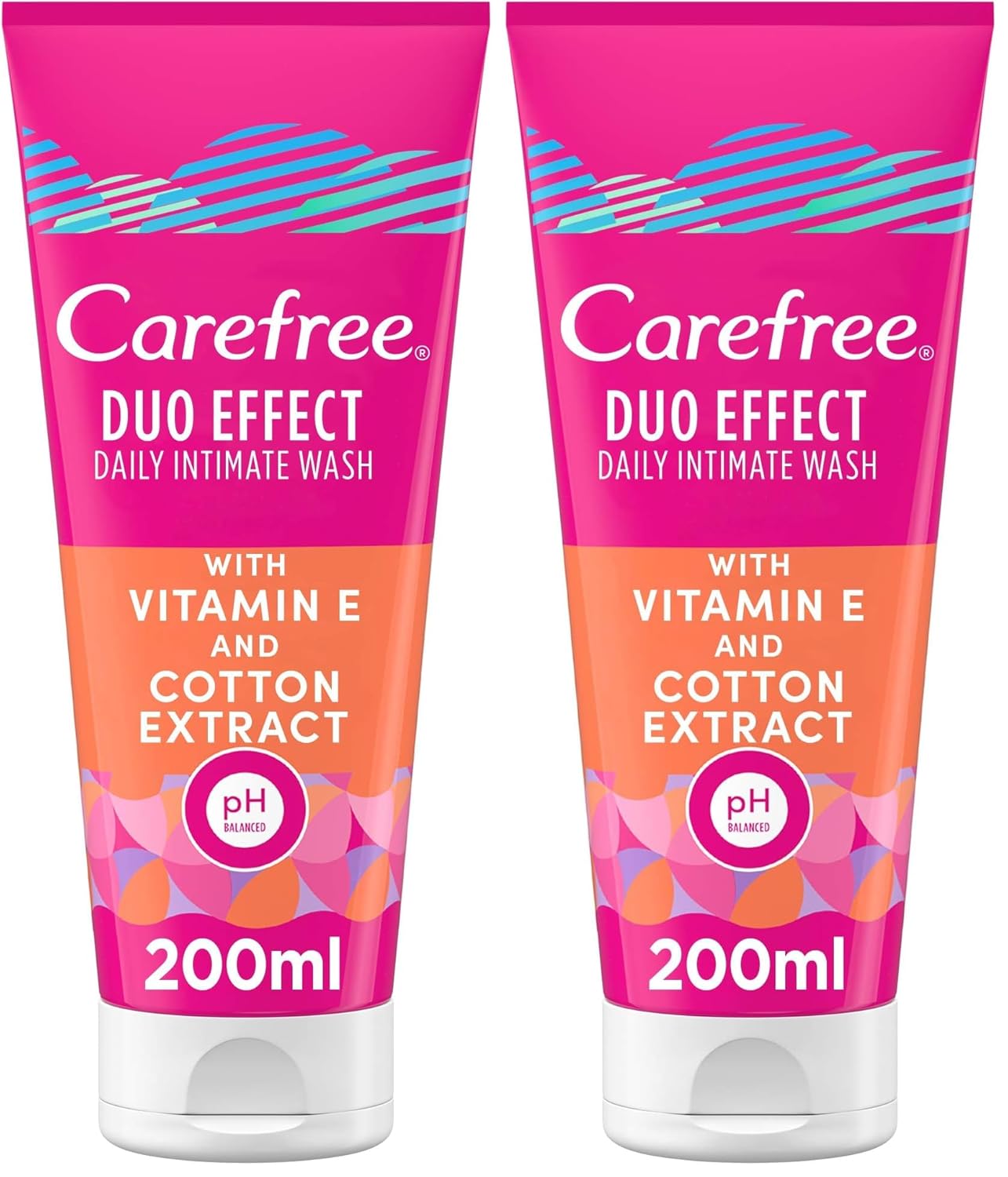 Carefree Duo Effect Daily Intimate Wash with Vitamin E and Cotton Extract, 200 ml (Pack of 2)