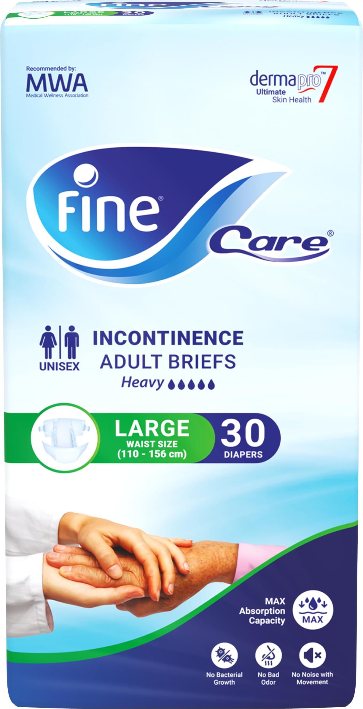Fine Care Incontinence Adult Diapers breifs, Large Size ,Waist 110-156 cm, 1 Pack with 30 Diapers Package design may vary