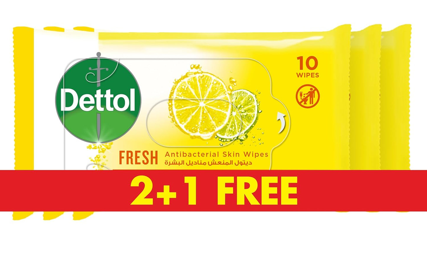 Dettol Fresh Antibacterial Skin Wipes, Pack of 10 Wipes 2+1