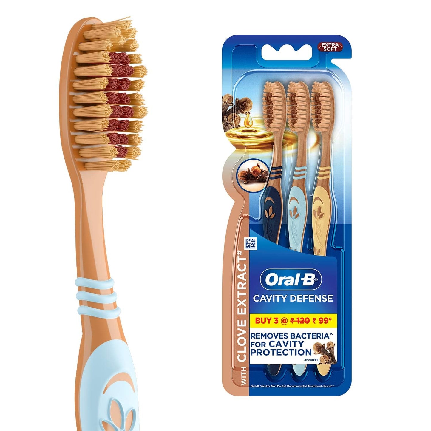 Oral-B Gentle Care Toothbrush with Clove Extract, Extra Soft, 3 Count, Multicolour, Manual, Adult
