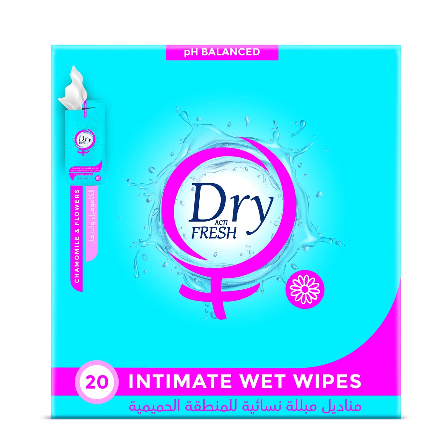Dry fresh feminine intimate wipes, flowers, 20 single wipes