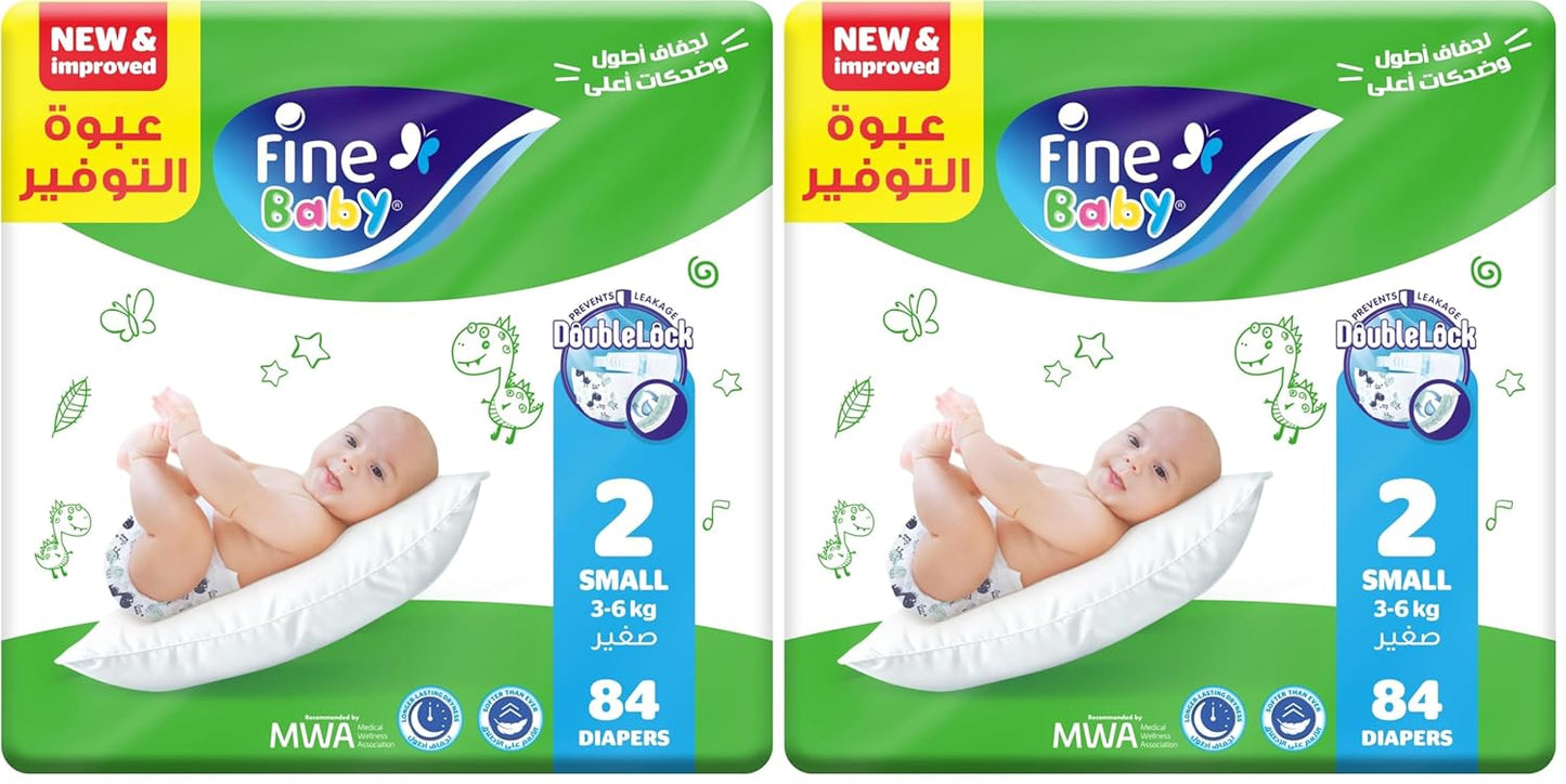 Fine Diapers, Size 2, Small, 3-6 kg, 84 Diaper (Pack of 2)