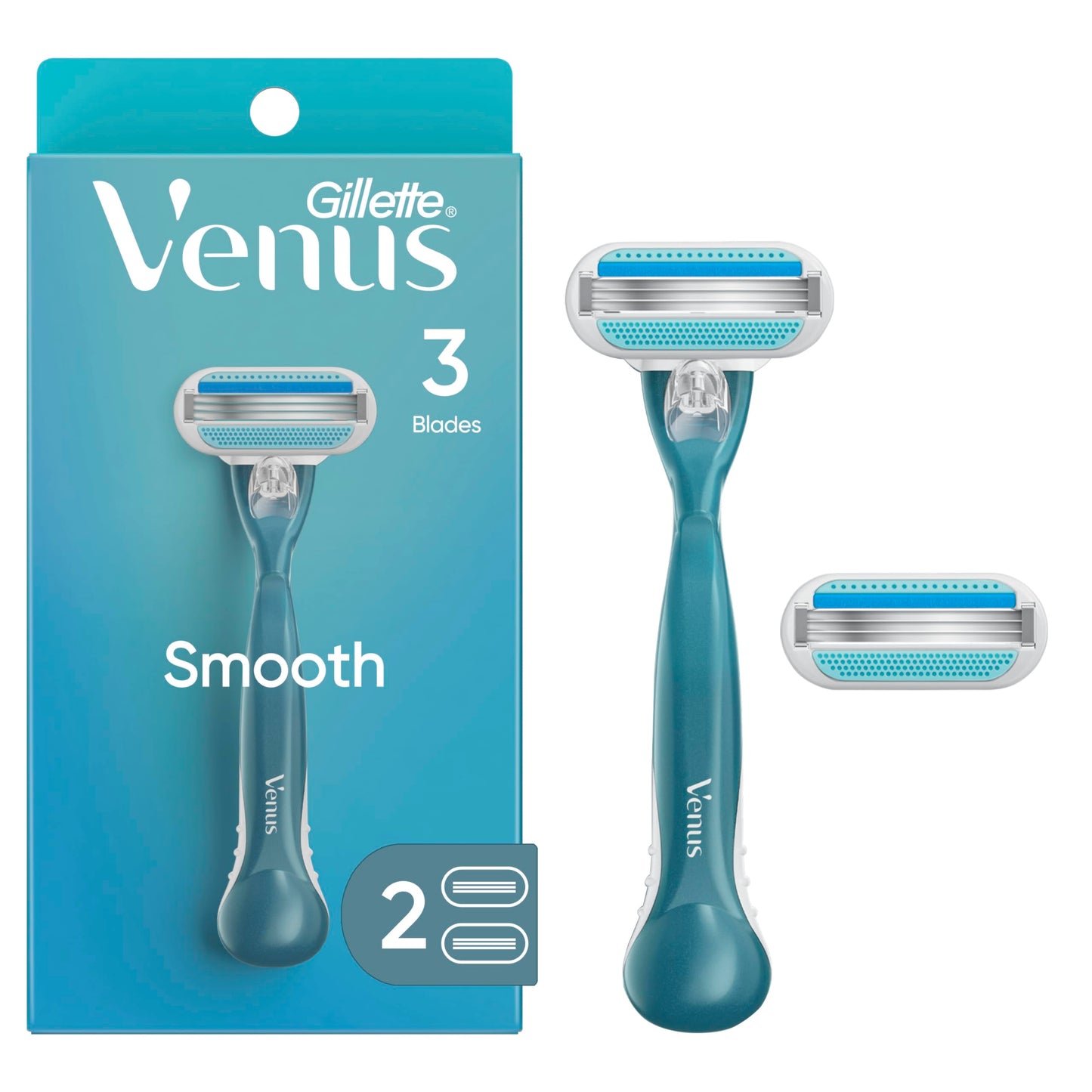 Gillette Venus Smooth Womens Razor, Includes 1 Handle, 2 Razor Blade Refills