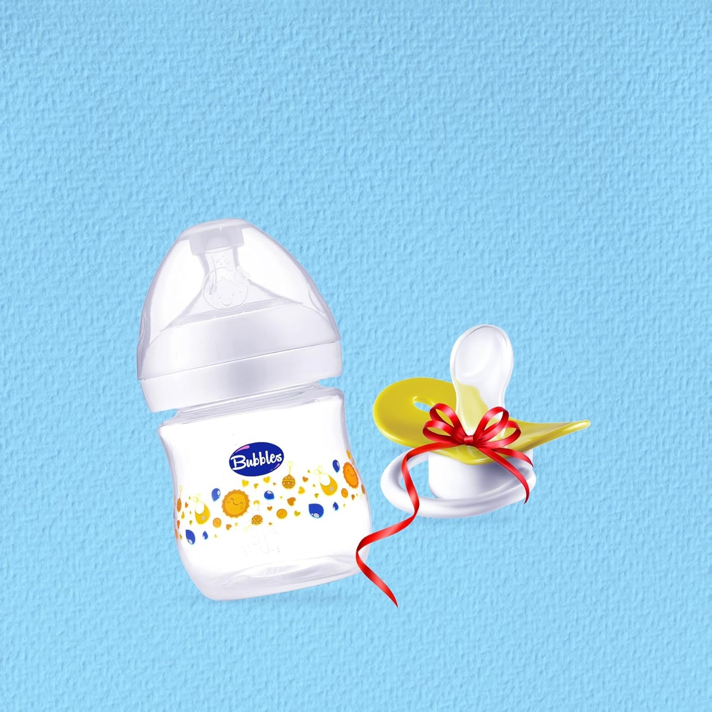 Bubbles Offer Bubbles Natural feeding bottle 150 ml White + Pacifier beveled Gift 2 Piece