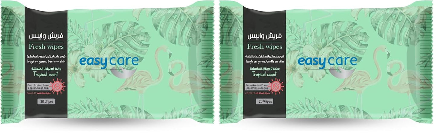 Easy Care Wet Wipes, Tropical Scent, 20 Wipes (Pack of 2)