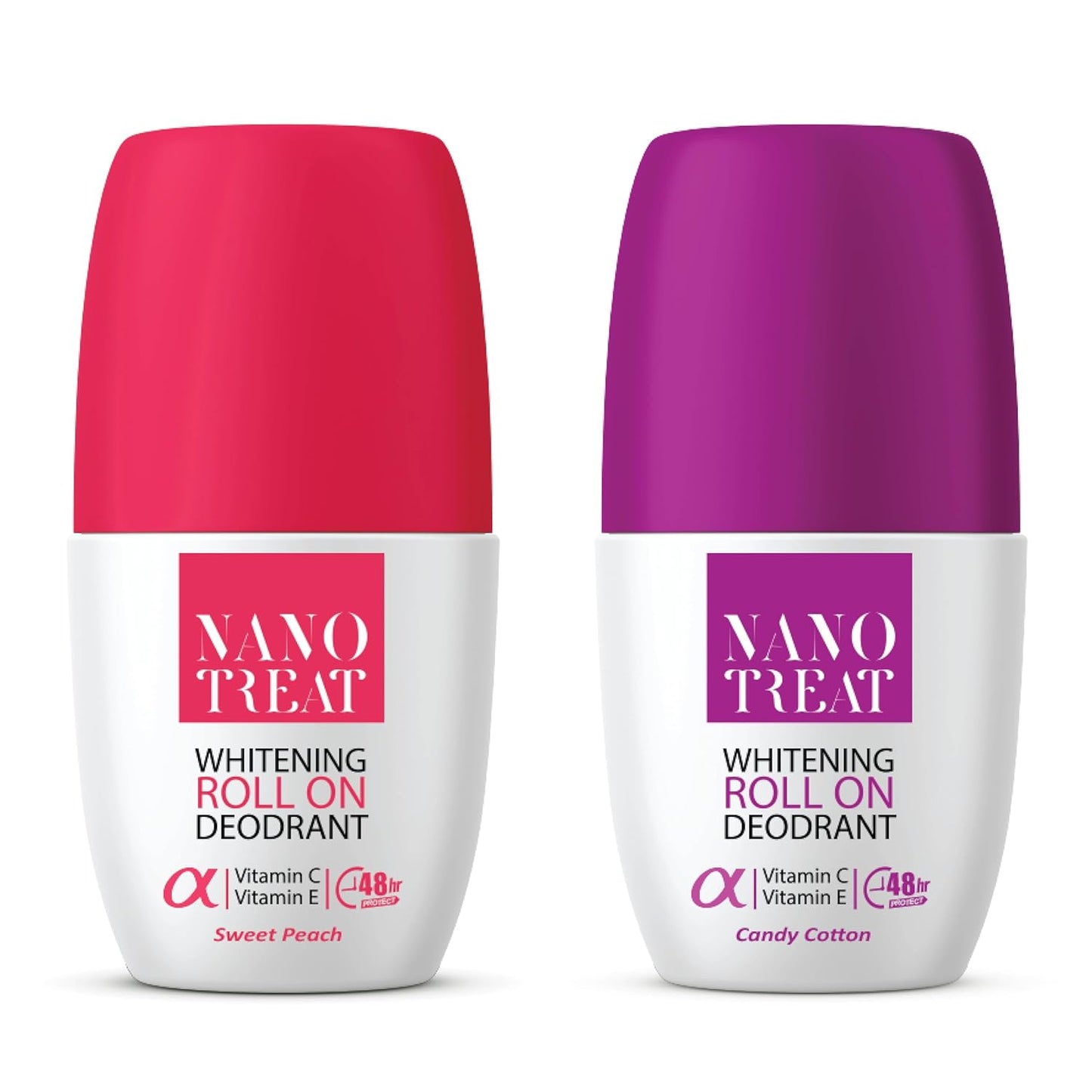 NanoTreat Deodorant - Free Aluminum & Parabens - 5 in 1 Formula -Long Lasting Odor Protection - 24h - (Candy Cotton + Sweet Peach)