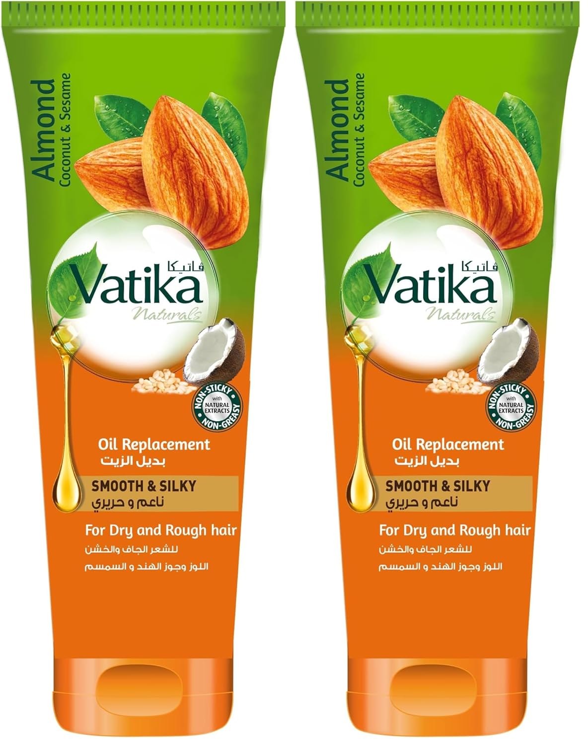 Vatika Naturals Smooth and Silky Oil Replacement (200mL) | Natural Extract of Almond, Coconut and Sesame | Helps Dry and Rough Hair | Non-Sticky and Non-Greasy Formula (Pack of 2)