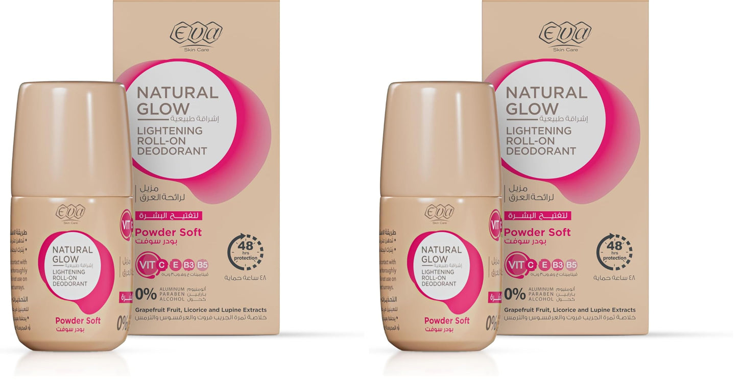 Eva Skin Care Natural Glow Lightening Roll-On Deodorant - powder soft 60 gm (Pack of 2)