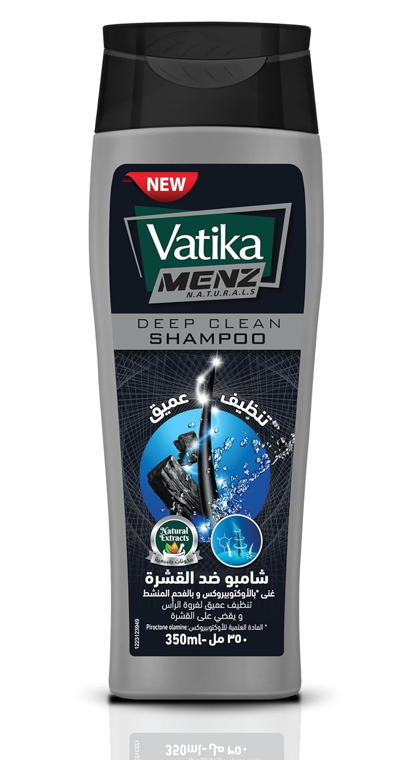 Vatika Naturals Menz Deep Clean Shampoo with Charcoal (350mL) | Deeply Cleanses Scalp & Fights Dandruff| Leaves Hair Refreshed, Soft & Flake-Free
