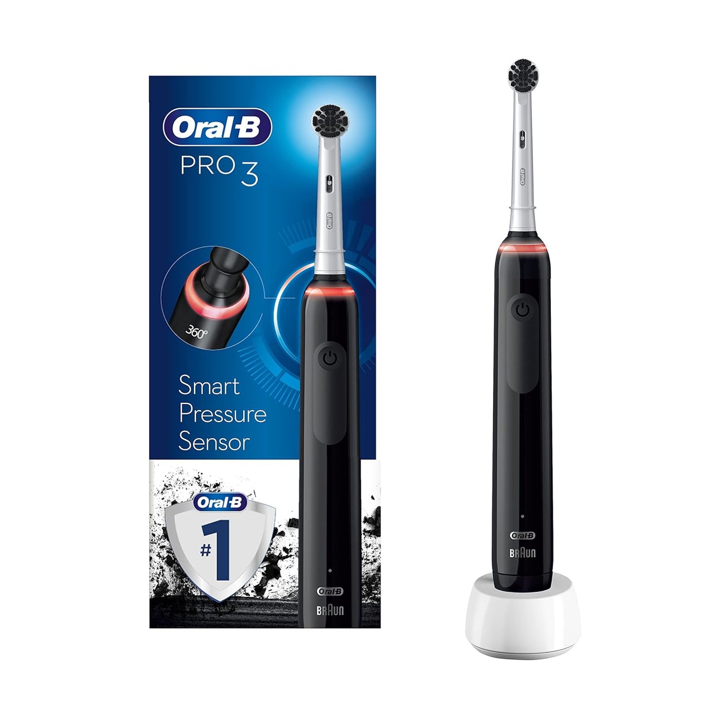 Oral-B Pro 3 - 3000 - Black Electric Toothbrush, Handle with Visible Pressure Sensor, Head with Charcoal Infused Bristles, 2 Pin UK Plug