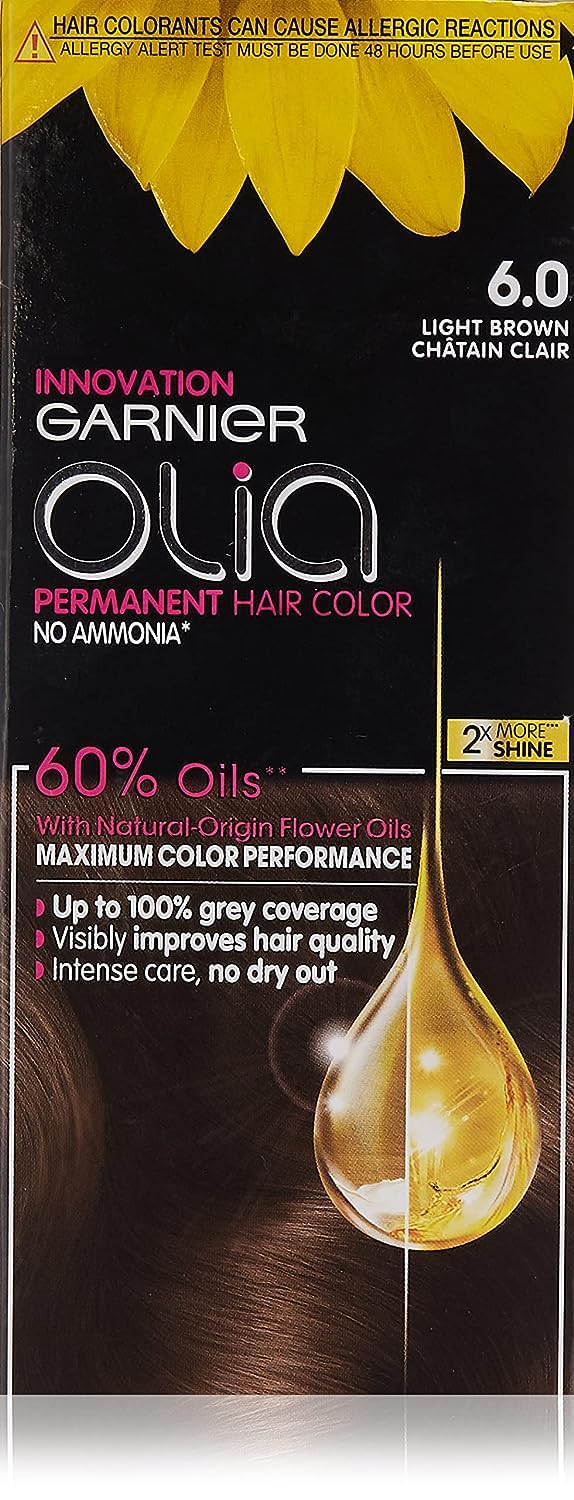 Garnier Olia, No Ammonia Permanent Hair Color With 60% Oils, 6.0 Light Brown