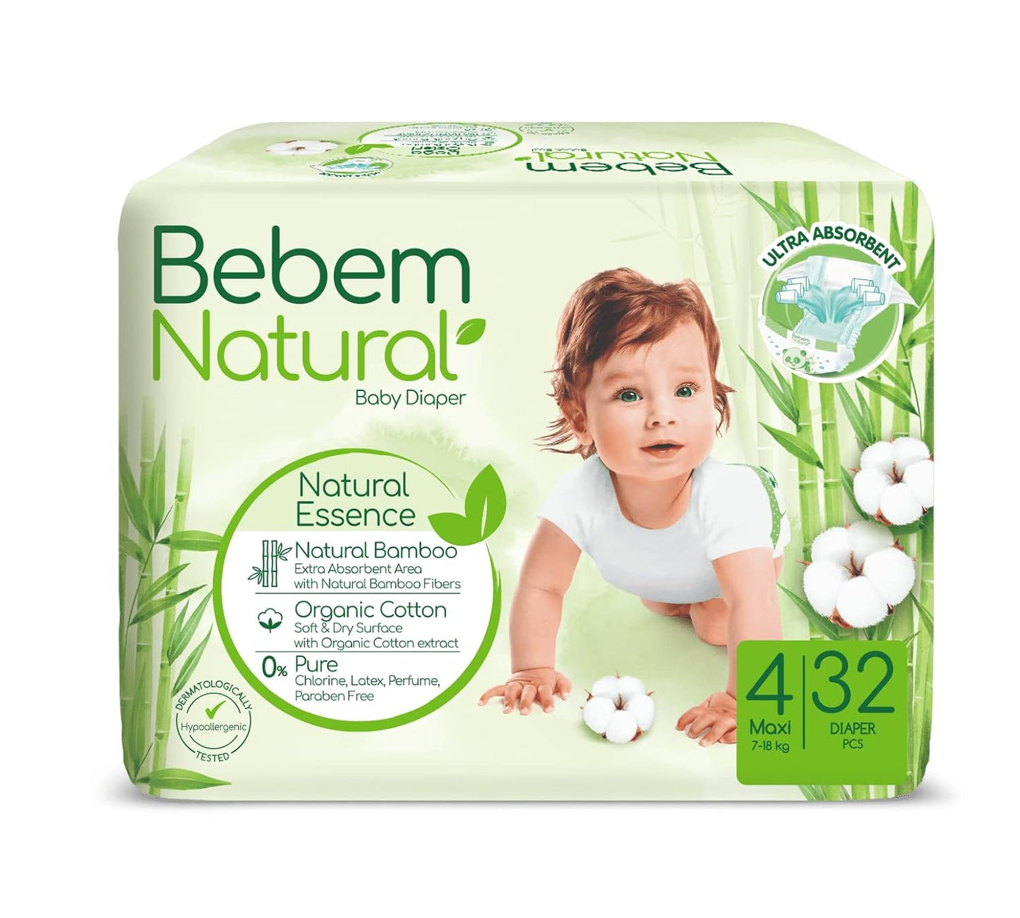 Bebem Natural - Baby Diapers - Twin Pack - Maxi Size 4 - 32 Pieces