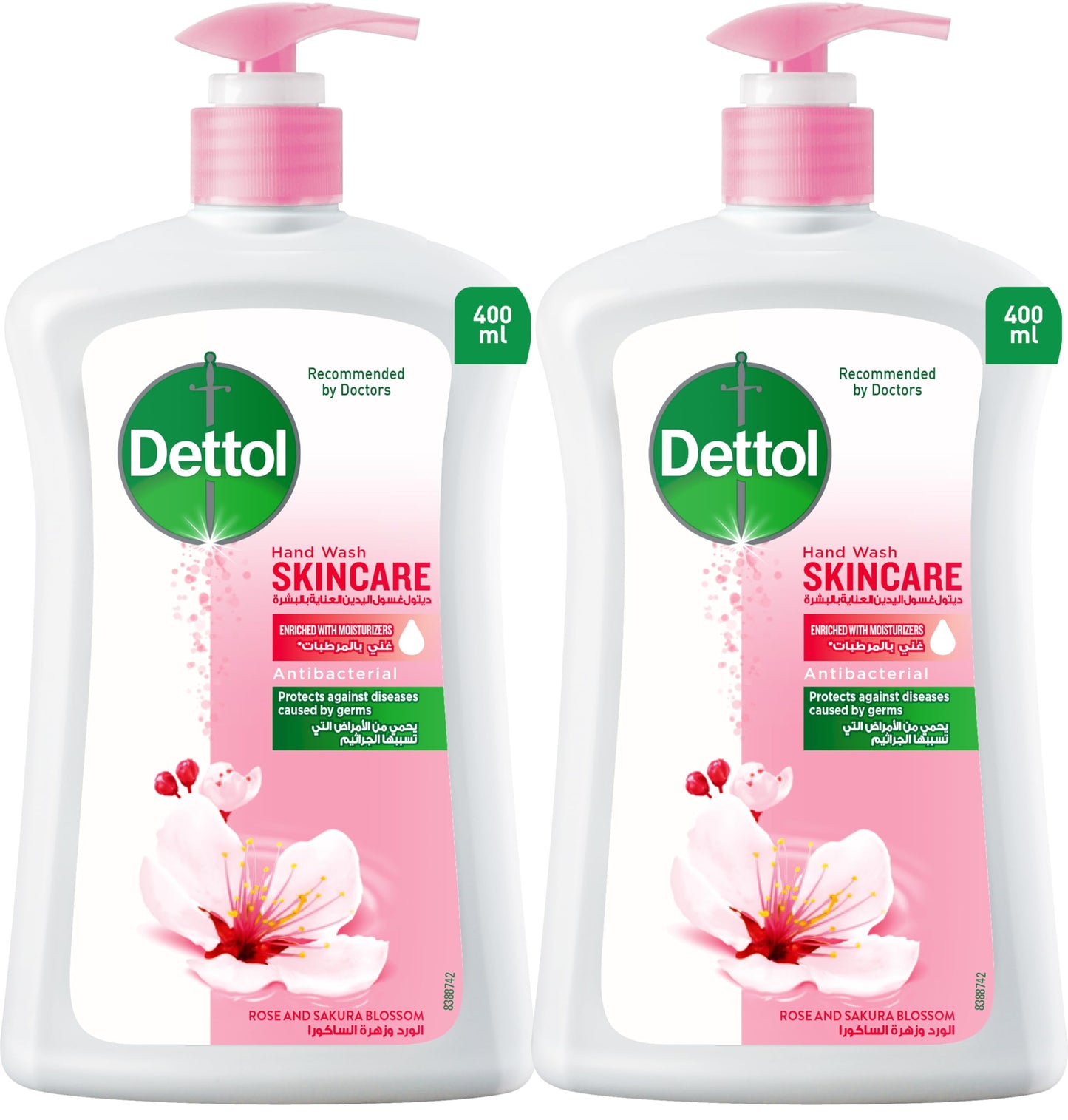 Dettol Skincare Liquid Handwash Pump - Rose & Sakura Blossom Scent| 400ml x 2| (35% Off)