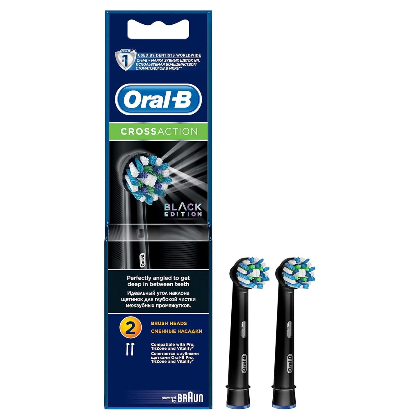 Oral-B EB50BRB-2 CrossAction Replacement Brush Head Refill for Electric Rechargeable Black Pack Of 2 Count