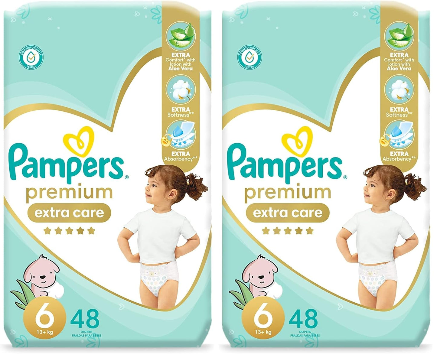 Pampers premium EXTRA care Taped diapers, size 6, with Lotion with Aloe Vera, 48 baby diapers (Pack of 2)