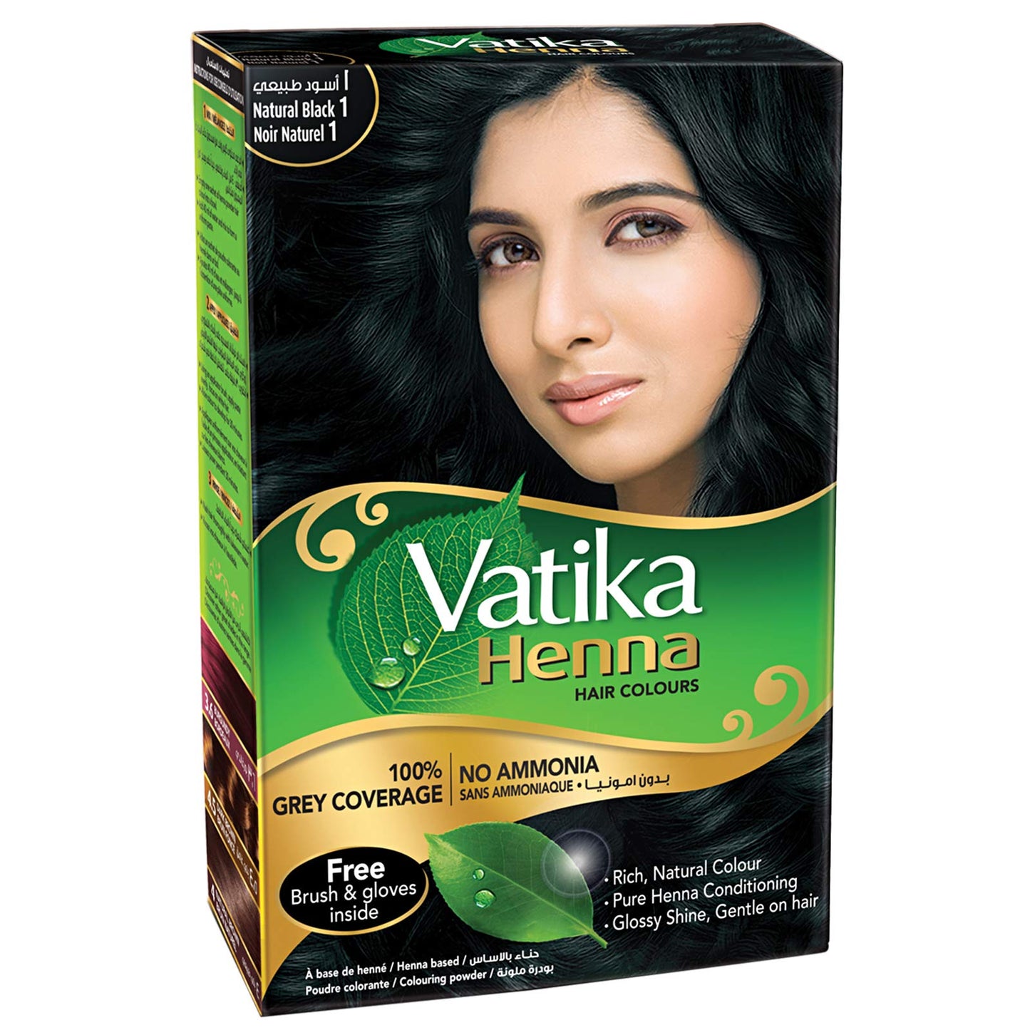 Vatika Henna Hair Color For Hair Dye (60g - 6 x 10) | Natural Black | 100% Grey Coverage | Indian Henna Based | No Ammonia