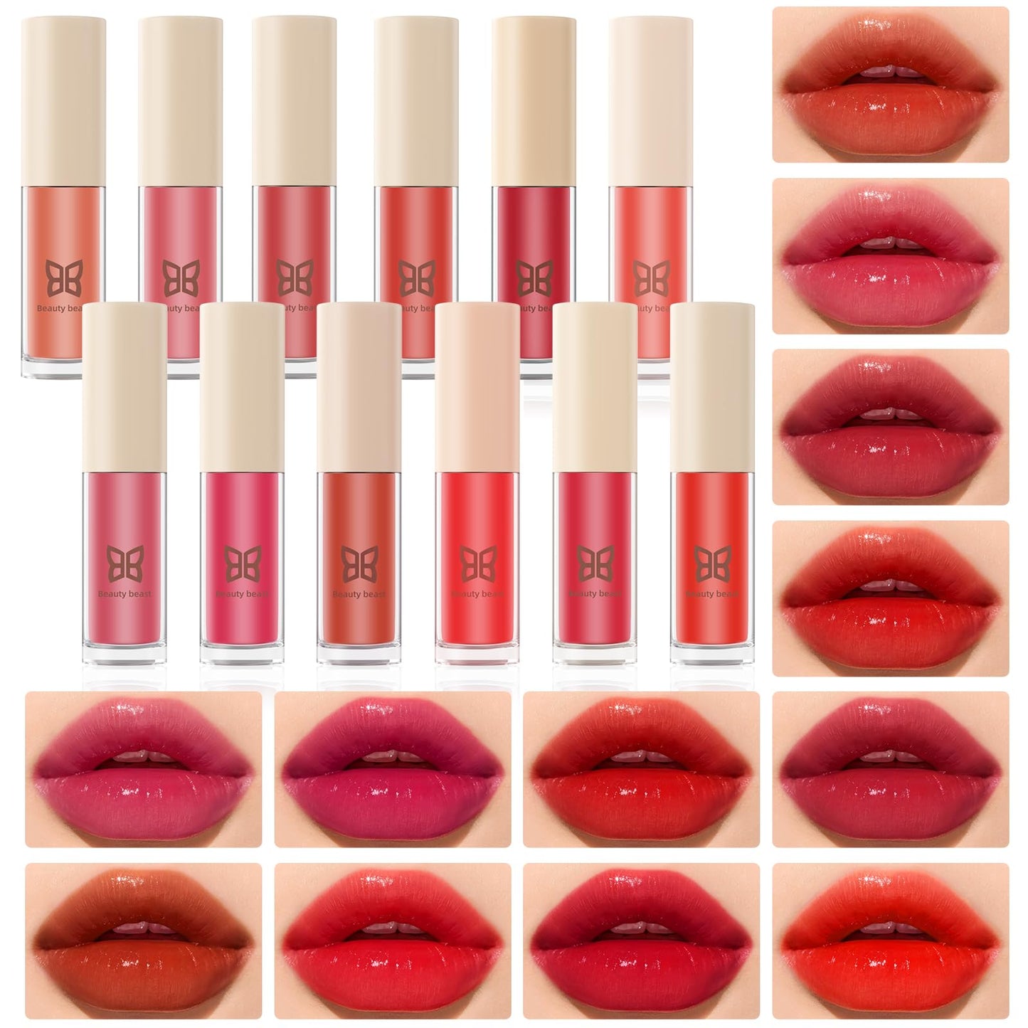 Beauty beast Moisturizing Lipgloss 12 Set Smooth Hydrating Lip Gloss Neutral Nude Nourishing Glossy Lipgloss for Women and Girls (12, 12 multicolor)