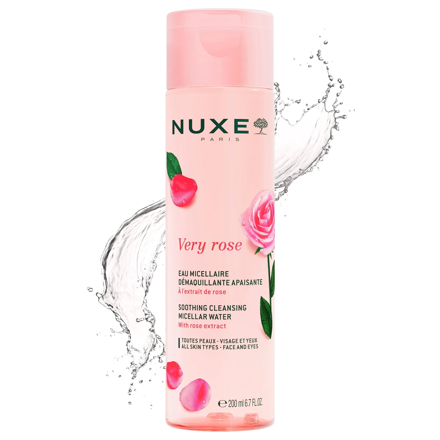 Nuxe Very Rose 3-in-1 Micellar Cleansing Water 200ml, Soothing Facial Cleanser and Makeup Remover, with Rose Extract for Face & Eyes