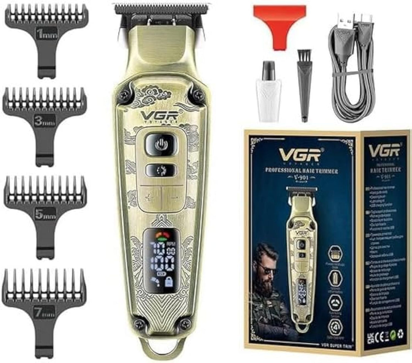 Vgr V-901 Professional Rechargeable Cordless Hair Trimmer with Usb Cable for Men or Family Powered by Rechargeable Lithium-ion Battery