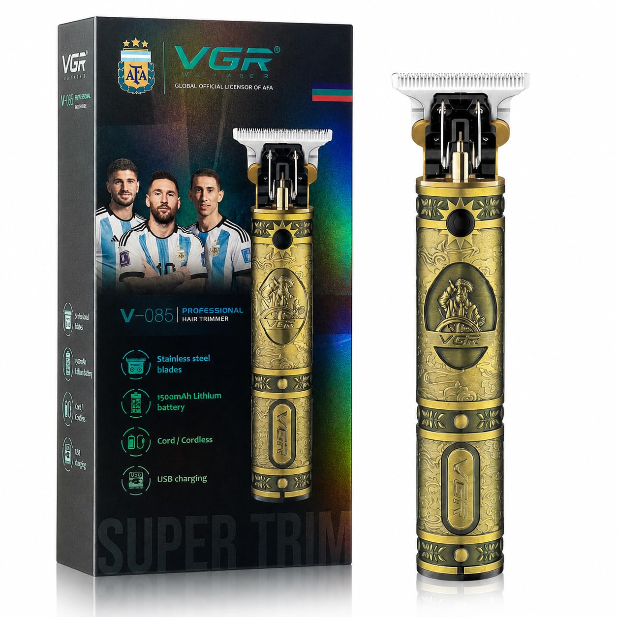 VGR Rechargeable Hair Clippers with Zero Gapped Baldheaded T-Blade, V-085