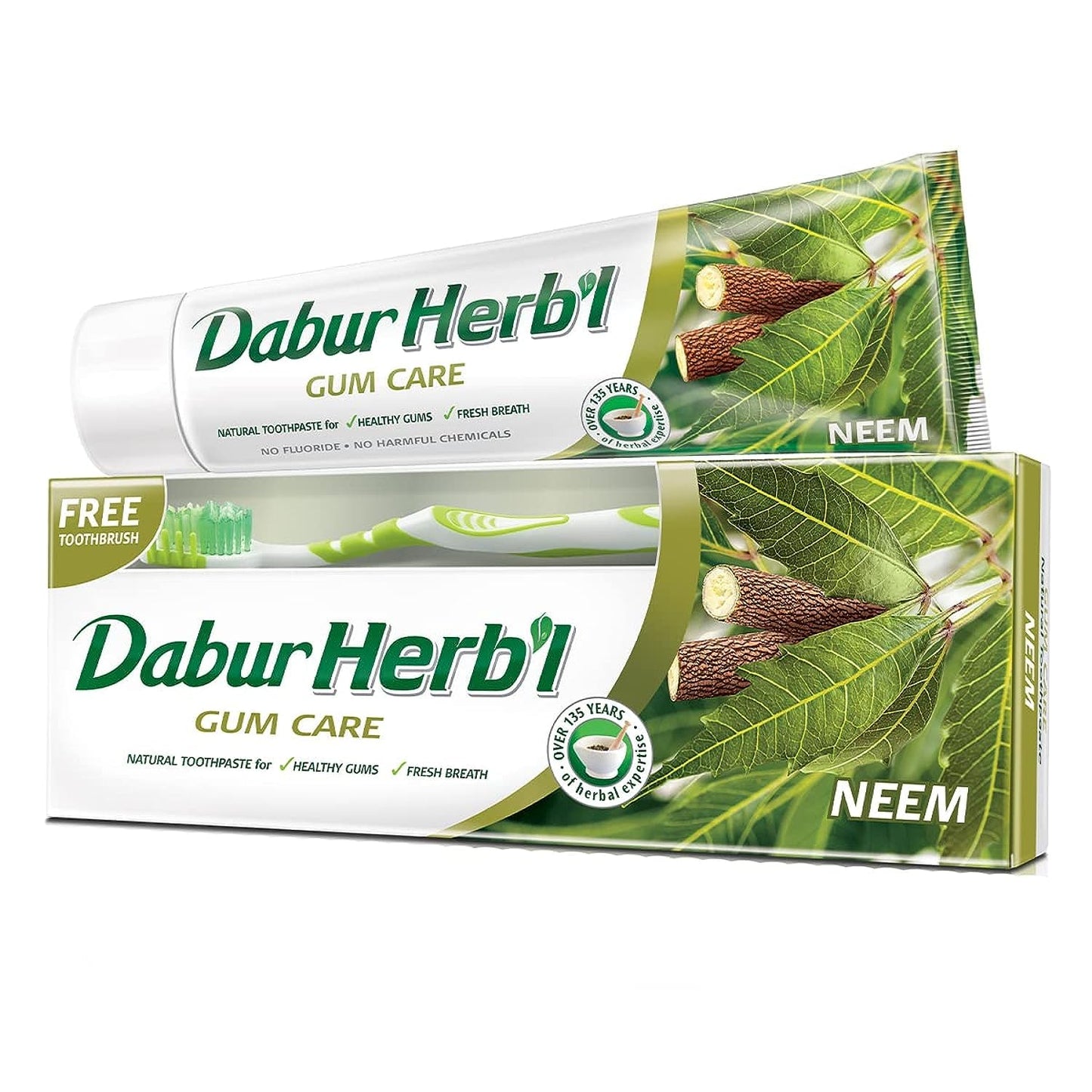 Dabur Herbal Neem Toothpaste (140g) + Toothbrush | Natural Toothpaste for Healthy Gums & Fresh Breath