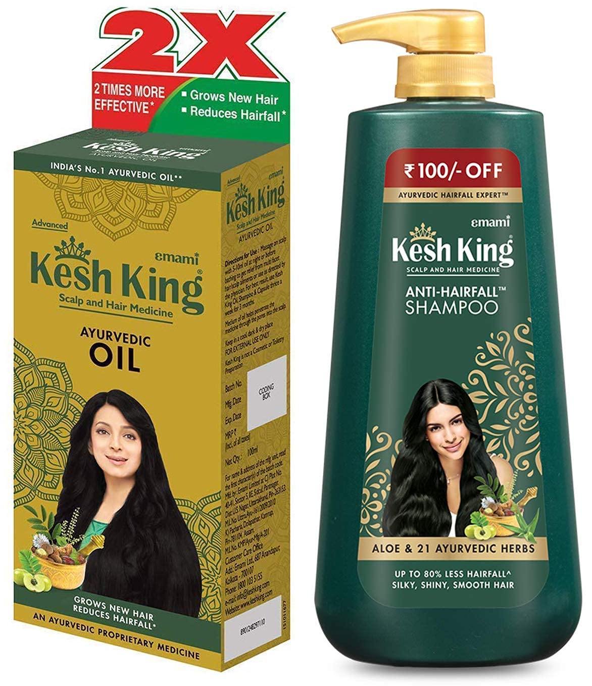 KESH KING Ayurvedic Anti Hairfall Hair Oil, 100ml & Kesh King Scalp and Hair Medicine Anti-Hairfall Shampoo, 600 ml