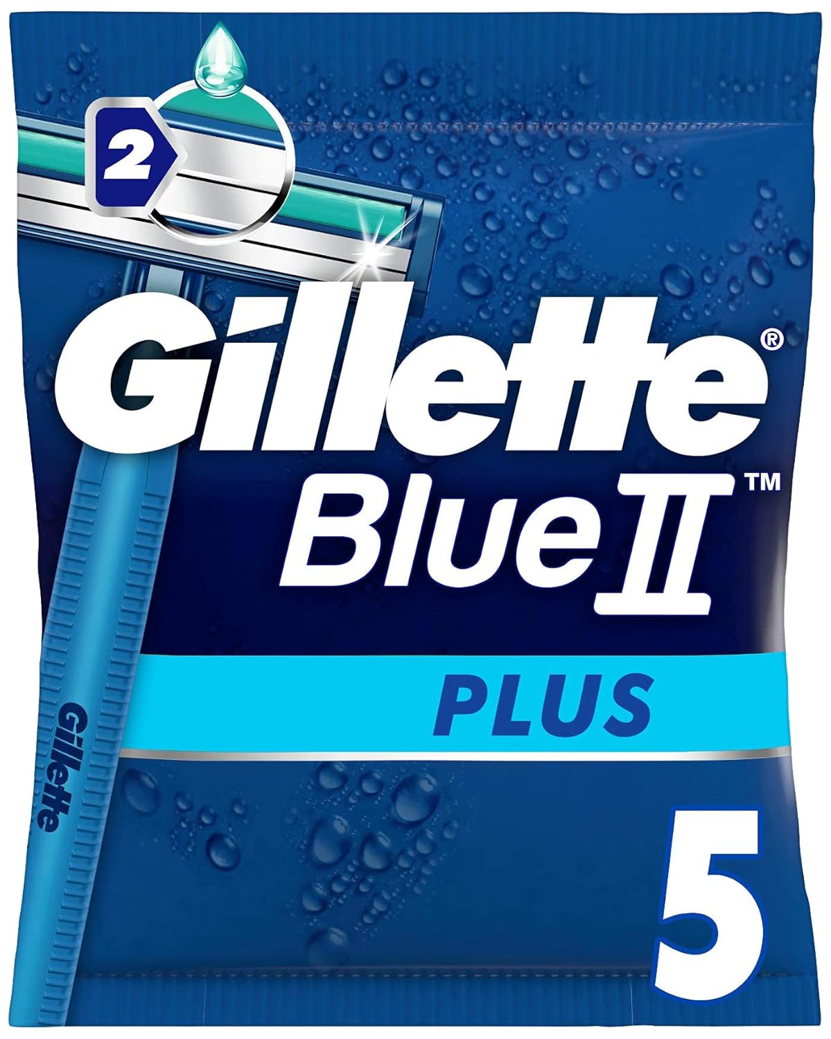 Gillette BlueII Plus Disposable Razors for Men, 1 x 5