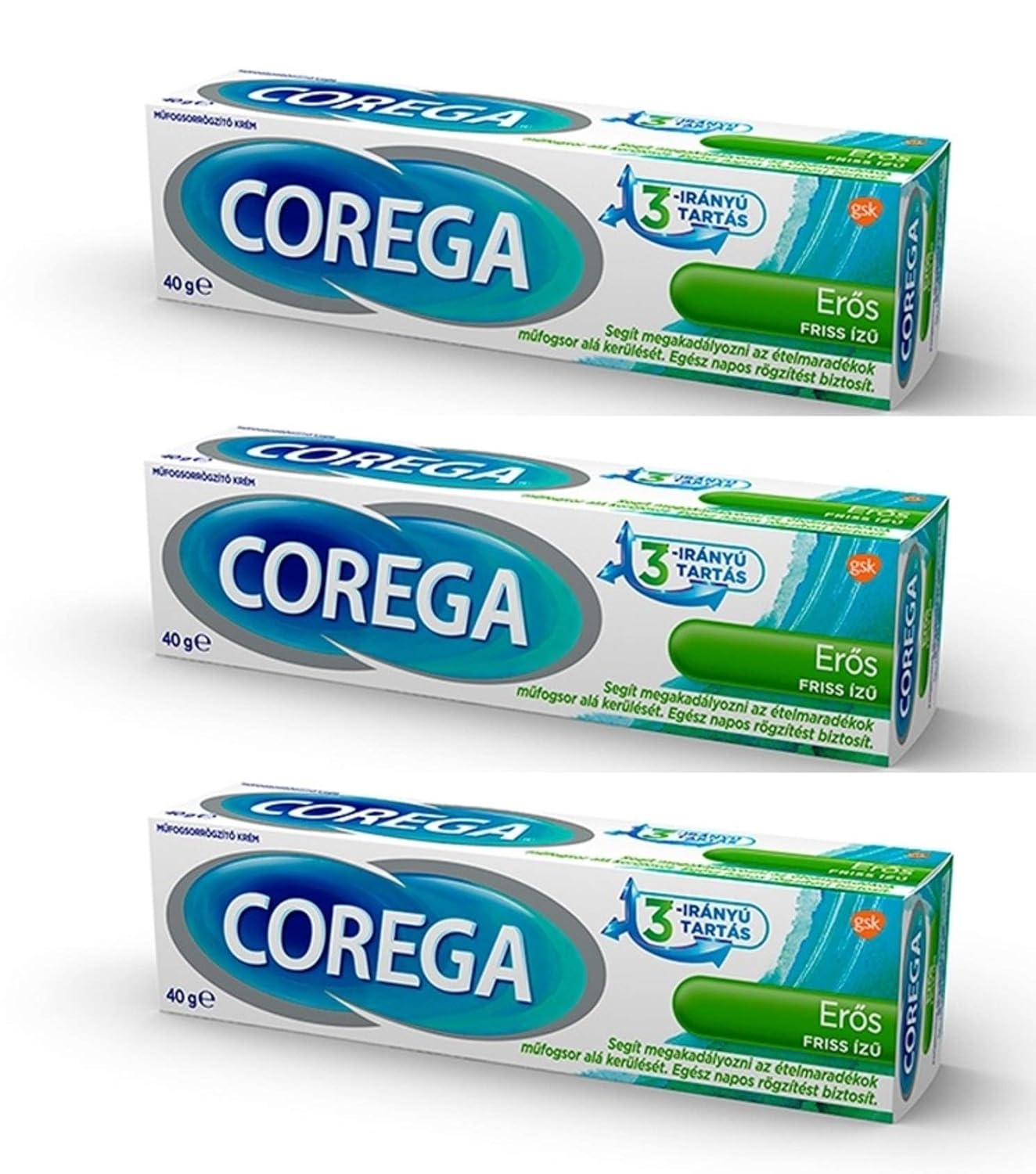 Corega Denture Adhesive Cream Fresh Mint 40 g (3 PACK)