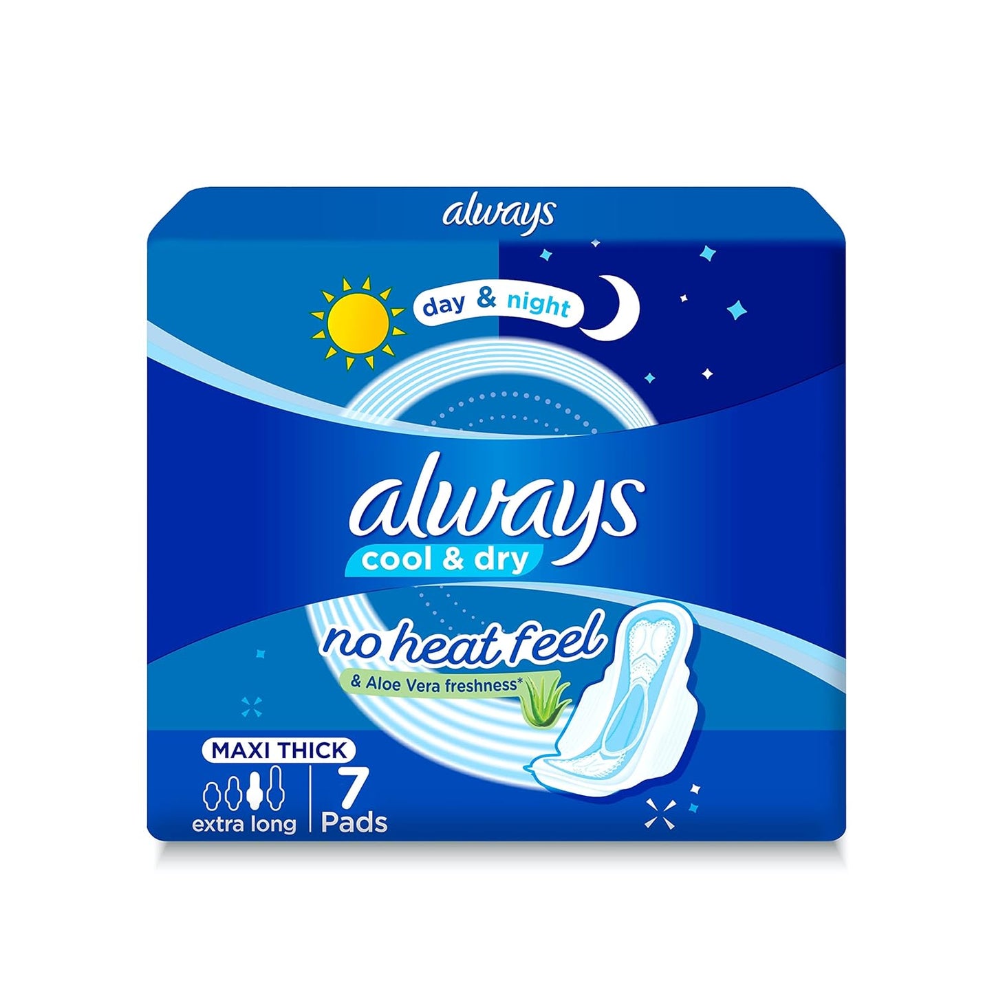Always Cool & Dry, No Heat Feel, Maxi Thick, Extra Long Sanitary Pads With Wings, 7 Pads