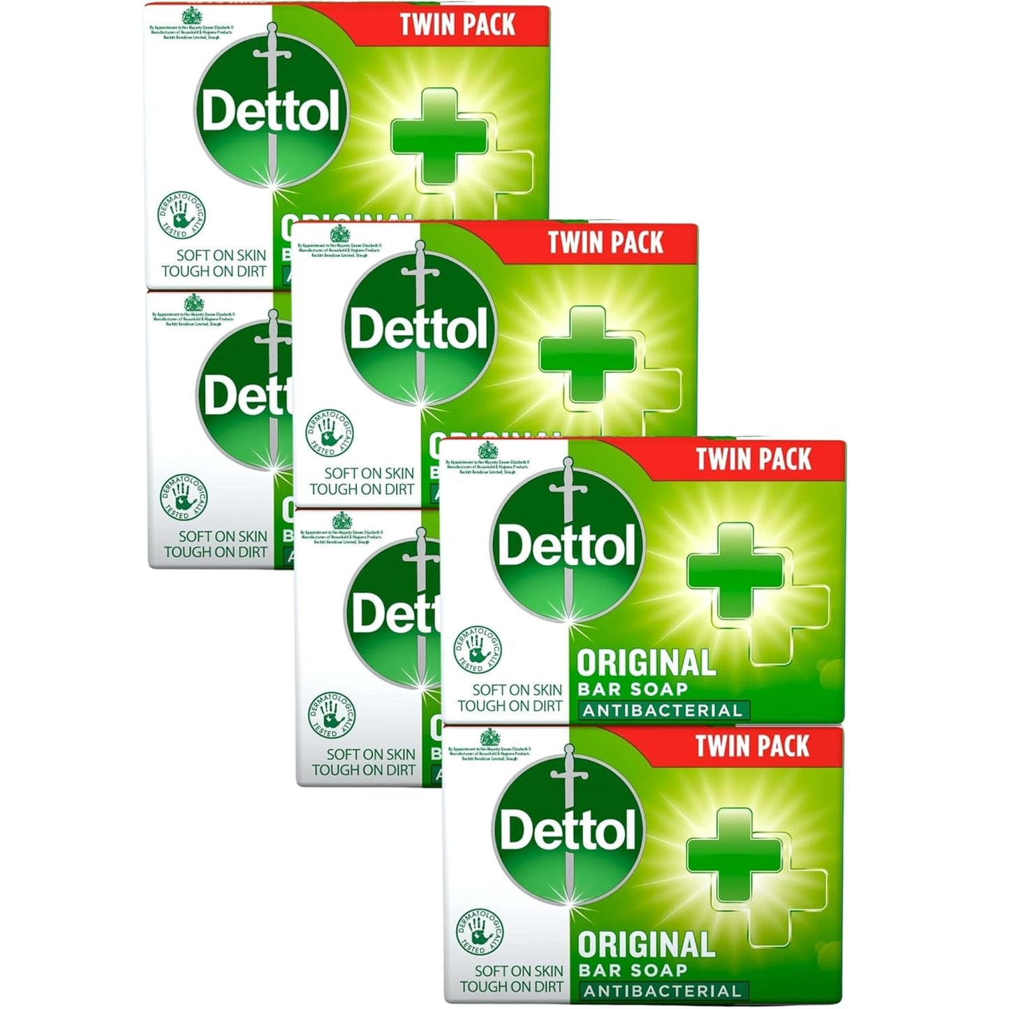 Dettol Soap Original Antibacterial Bar - 3 Twin Pack, 6 x 100g Antibacterial Hand & Body Soap Bar – Disinfects and Kills 99.99% of Germs, Ideal for Handwashing and Cleansing