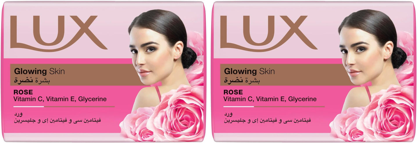 Lux Bar Soap Glowing Skin with rose, with Vitamin C, E & Glycerin, for perfumed and glowing skin, 165G (Pack of 2)
