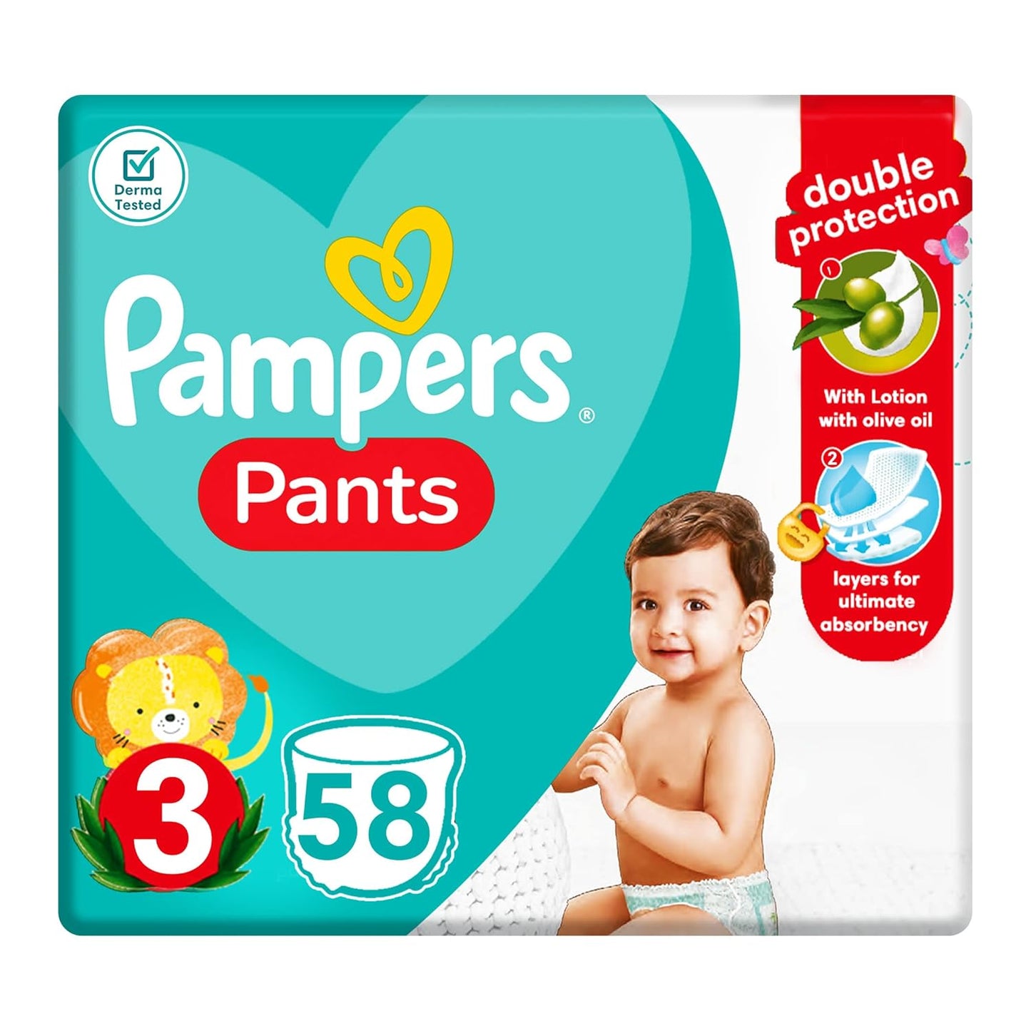 Pampers Pants with Lotion with Olive Oil, Size 3, 58 Baby Diapers