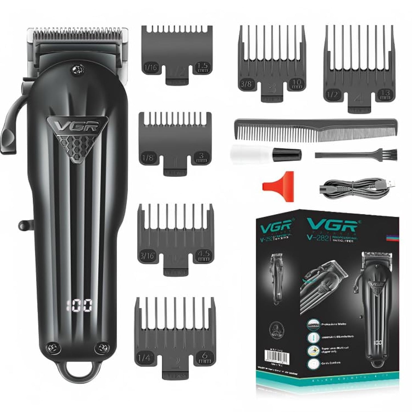 VGR V-282 Professional Hair Shaver Clipper Rechargeable Cordless Hair Trimmer Hair Cutting Machine Electric Shaving Machine for Men