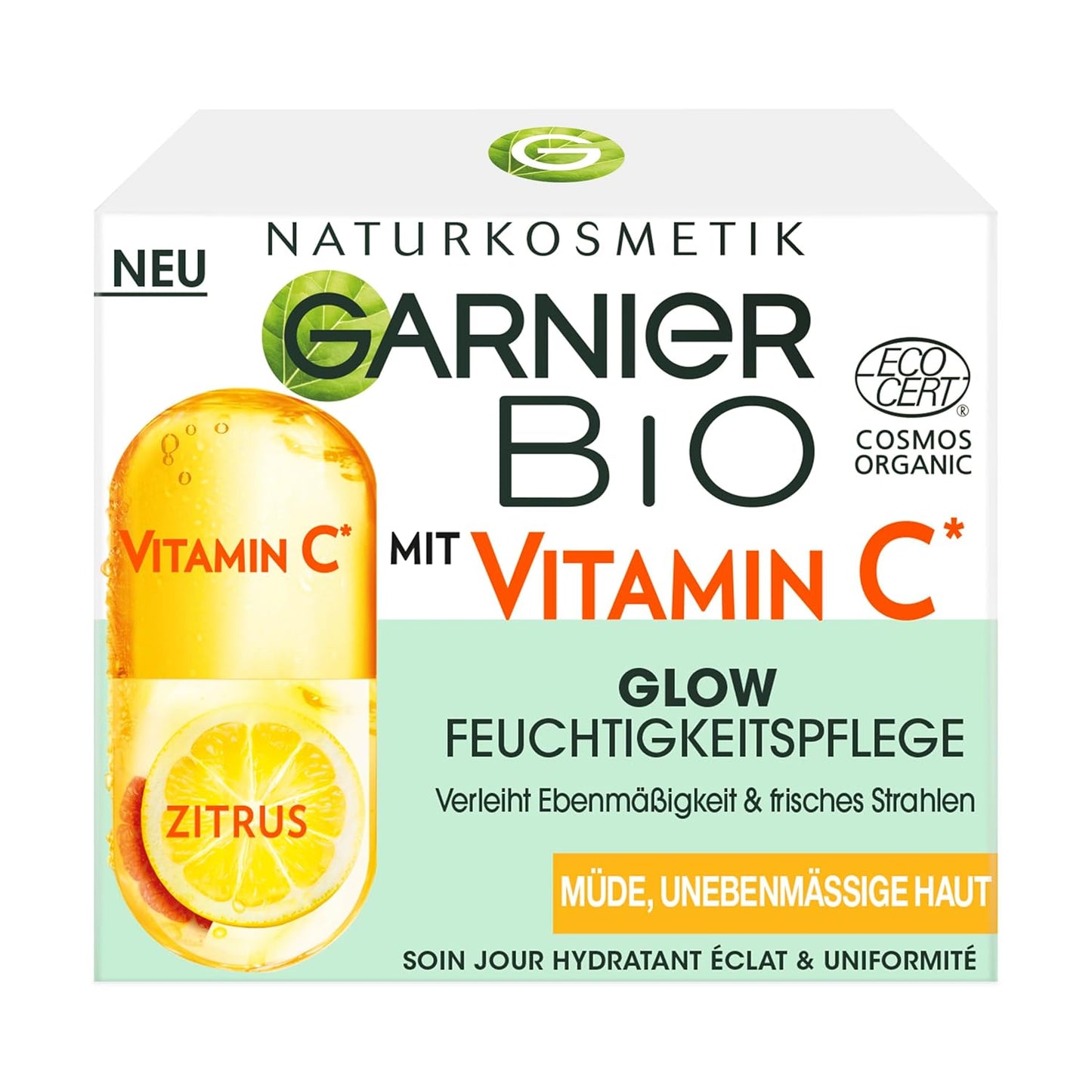 Garnier Day Cream with Vitamin C for a Radiant Complexion, Invigorating and Firming Moisturising Cream for Tired and Uneven Skin, Bio Glow, 50 ml