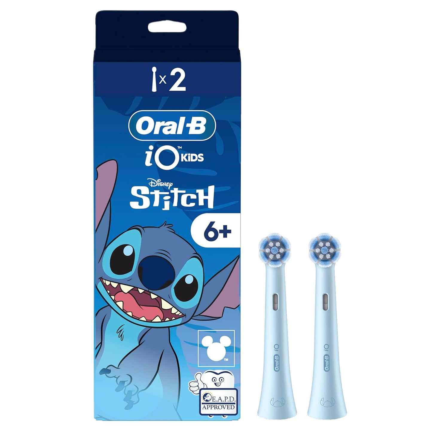 Oral-B iO Kids Disney Stitch Replacement Electric Toothbrush Heads For 6 Year Old, Genuine Oral B Filling Tips, Extra Soft Bristles, Pack of 2 Replacement Heads