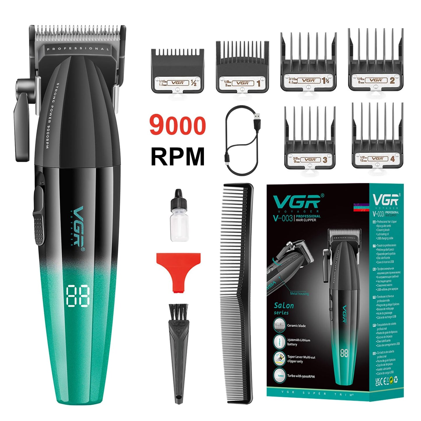 Vgr 003 Fresh Fade Hair Clipper, Professional Hair Trimmer, Cord/Cordless Rechargeable Hair Cutting Tools With Led Display, Gift For Men