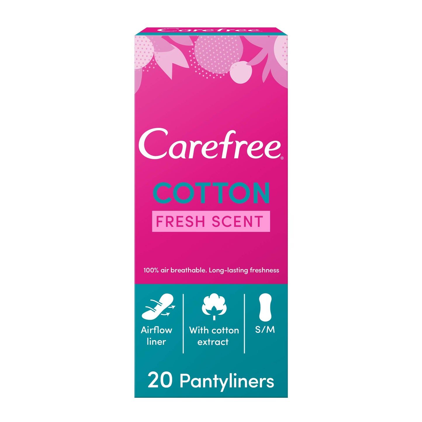 CAREFREE Daily Cotton Panty Liners with Fresh Scent, Pack of 20, Breathable Material for Comfort and Protection, Ideal for Everyday Use
