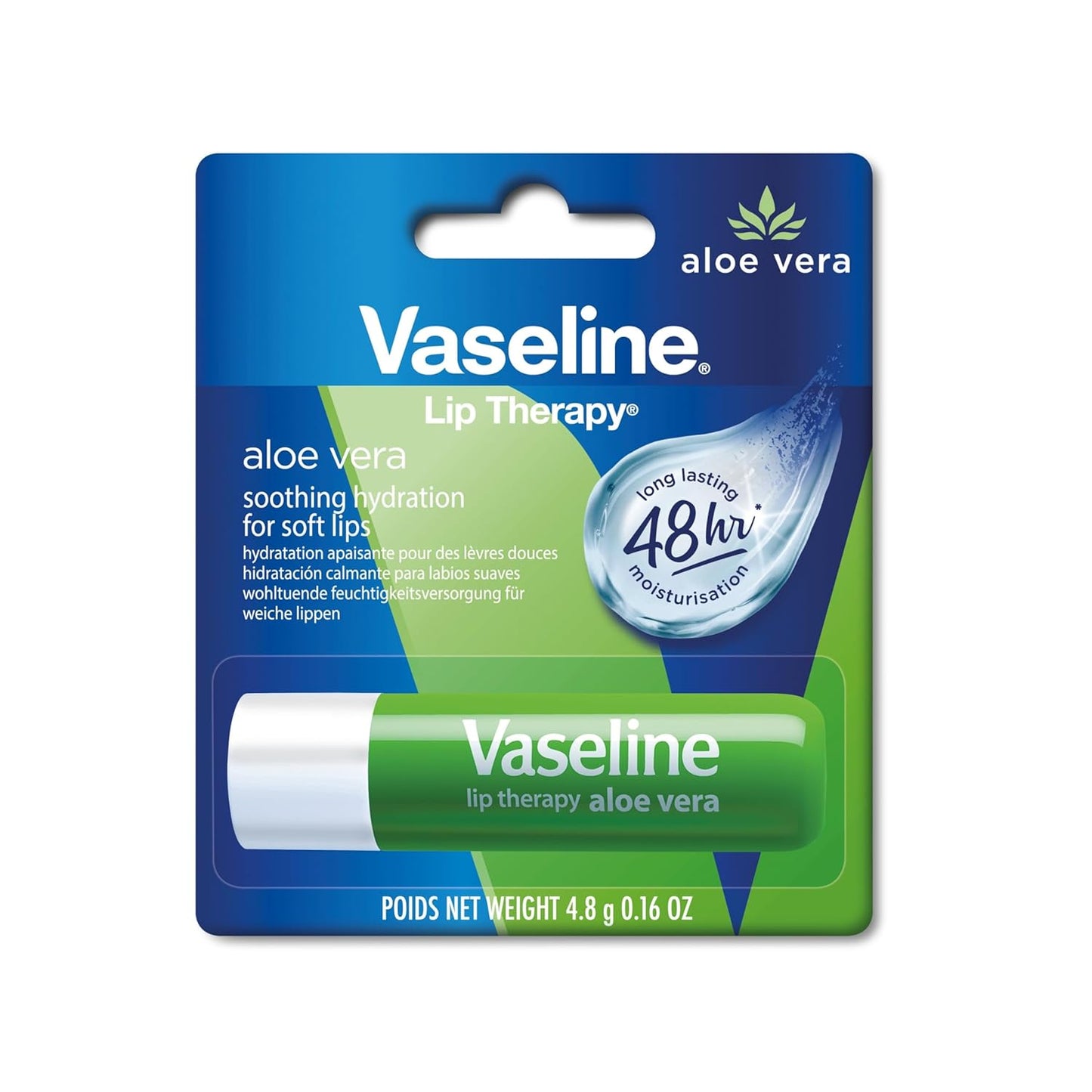 Vaseline Lip Therapy Aloe Vera Lip Balm With Pure Jelly & Rich Aloe Extracts For Shiny & Healthy Lips| Nourishes & Protects Lips| Non-greasy Lip Moisturizer for Naturally Tinted Lips| 4.8 gm