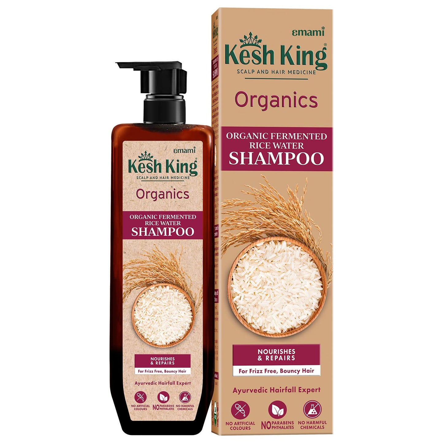 KESH KING Organics Fermented Rice Water Shampoo | Nourishes & Repairs | For Frizz-Free, Bouncy Hair | Certified Organic | No Artificial Colours, Parabens, Phthalates Or Harmful Chemicals, 300ml