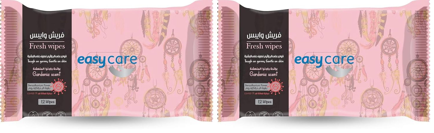 Easy Care Wet Wipes, Gardenia Scent, 12 Wipes (Pack of 2)