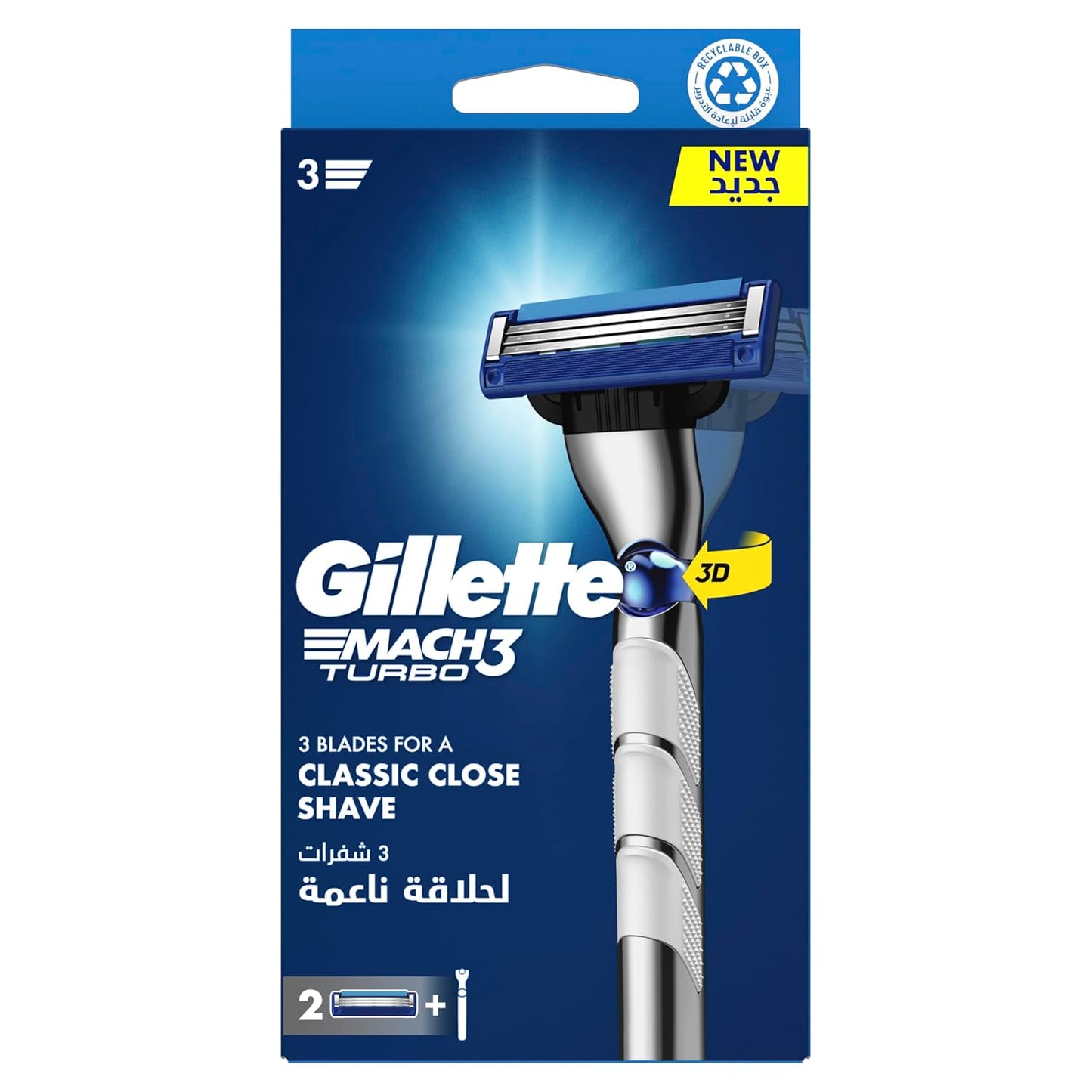 Gillette Mach3 Turbo Razor Handle and Refills x2