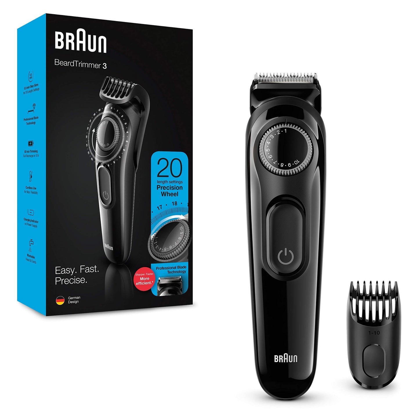 Braun Beard trimmer BT3222 With Precision dial and 1 Comb, 20 Length Settings, Black