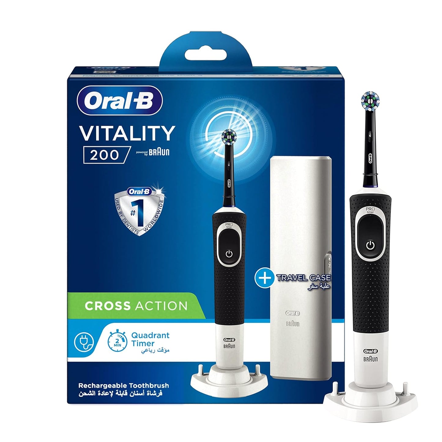 Oral-B Vitality 200 Electric Toothbrush with Travel Case, Black Color, Rechargeable, with Built-in Timer