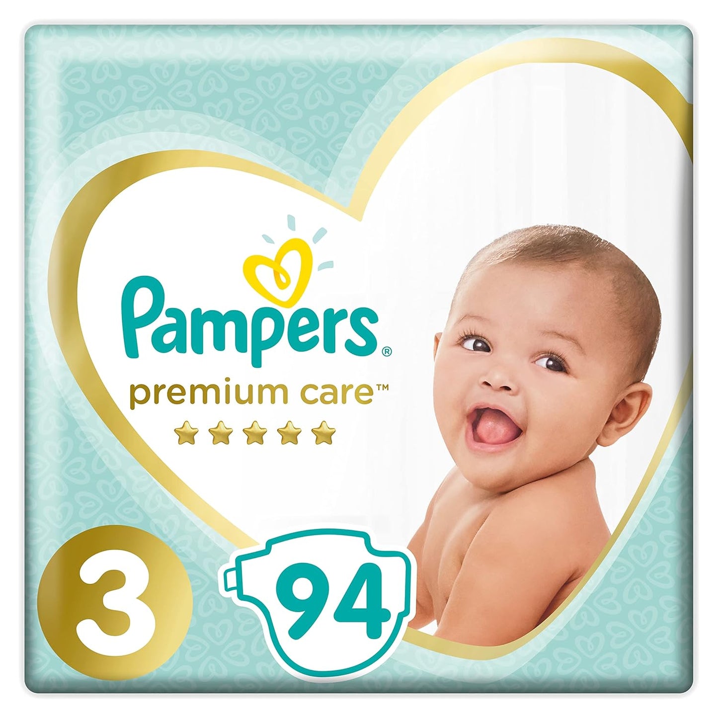 Pampers Premium Care Diapers, Size 3, 6-10 Kg - 94 Diapers