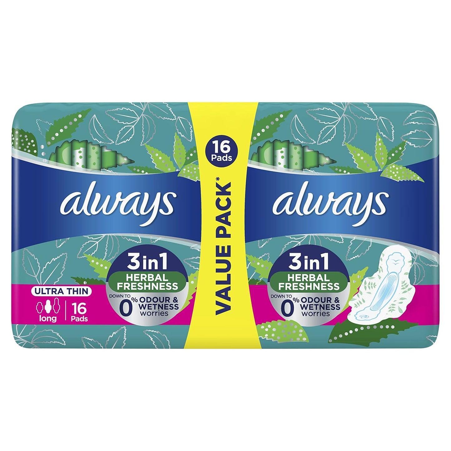 Always Ultra Long 3 in 1 Herbal Freshness Pads, 16 pads