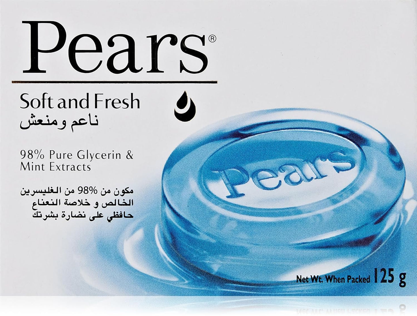 Pears Soft & Fresh Soap Bar with Mint Extracts, 98% Pure Glycerin, 125 gm