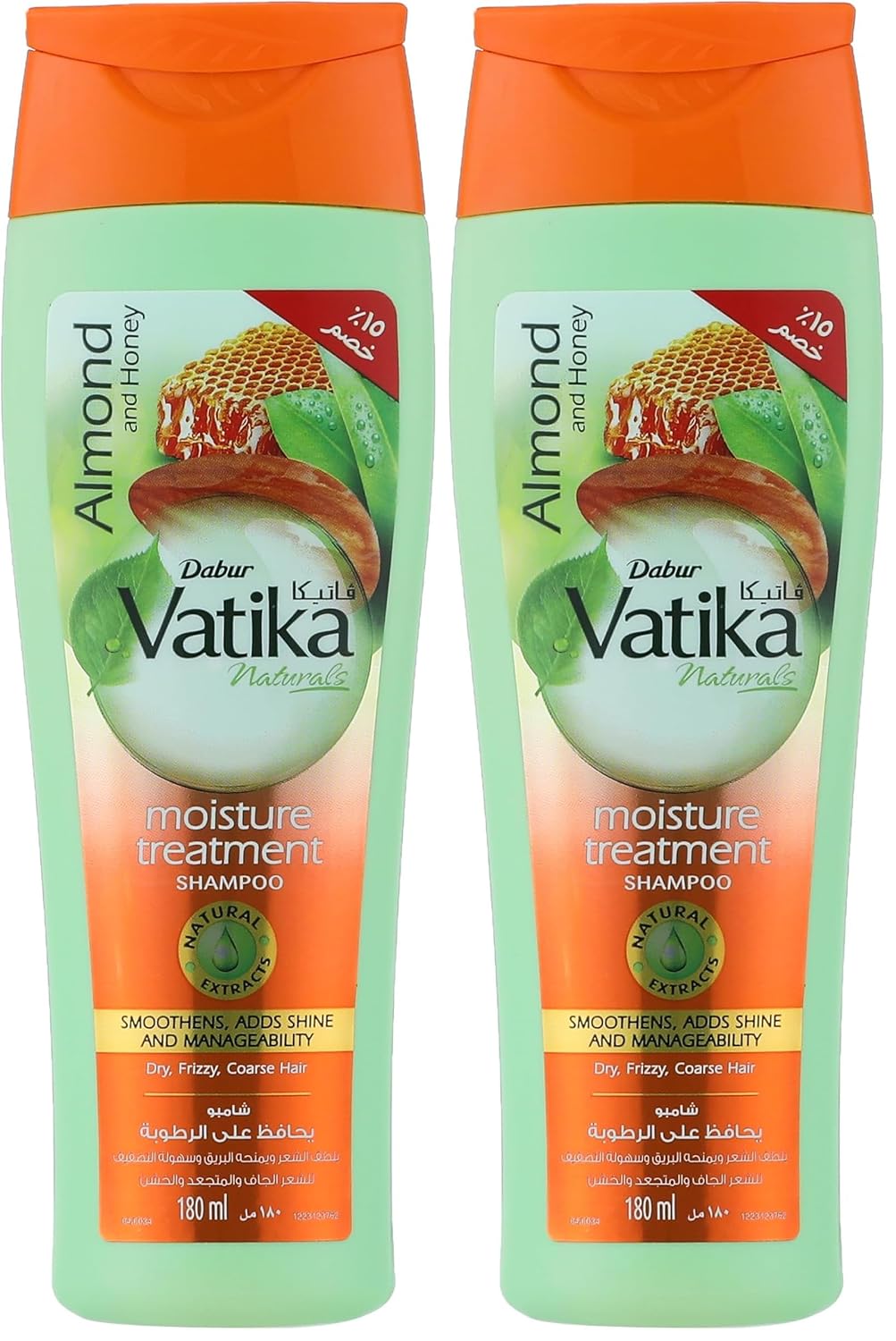 Vatika Naturals Moisture Treatment Shampoo (180mL) +15% OFF | Natural Extract of Almond and Honey | Promotes Shine, Smoothness and Manageability | For Dry, Frizzy and Coarse Hair (Pack of 2)